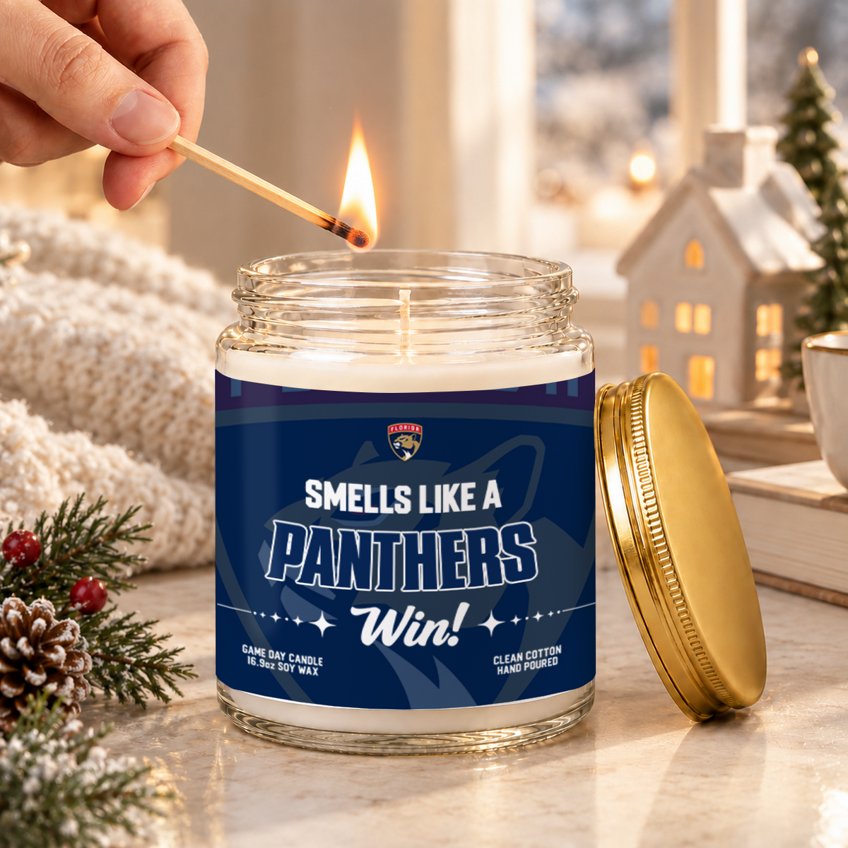 [SUPER SALE] NEW CUSTOMIZED NHL01 FPT THE PANTHERS FROSTED GLASS CANDLE