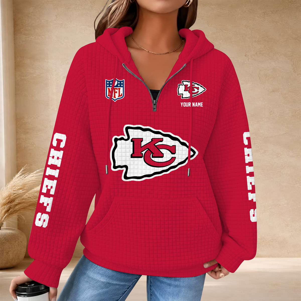 [SPECIAL OFFER] NEW CUSTOMIZED NFL01 KCC THE CHIEFS QUARTER ZIP HOODIE