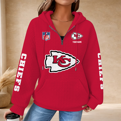 [SPECIAL OFFER] NEW CUSTOMIZED NFL01 KCC THE CHIEFS QUARTER ZIP HOODIE