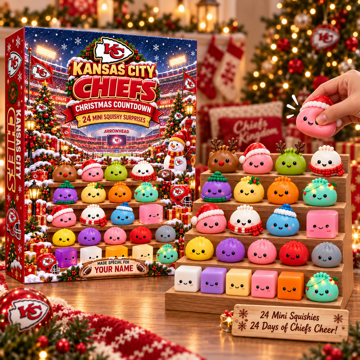 [SPECIAL OFFER] NEW CUSTOMIZED NFL01 KCC KANSAS CITY CHIEFS CHRISTMAS 24 DAY DUMPLING SQUISHY ADVENT CALENDAR