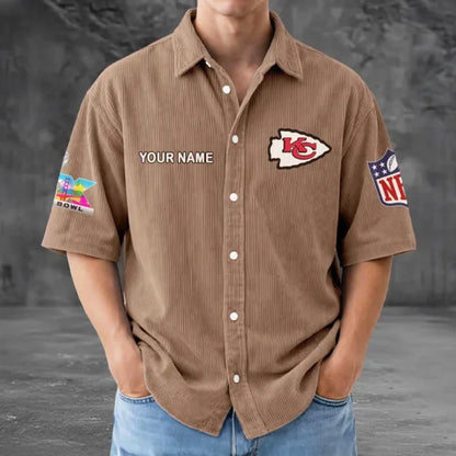 [SPECIAL OFFER] NEW CUSTOMIZED NFL01 KCC KANSAS CITY CHIEFS SEERSUCKER BUTTON SHIRT