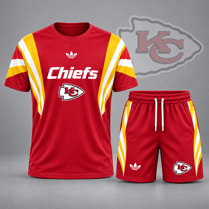 [SPECIAL OFFER] NEW CUSTOMIZED NFL01 KCC KANSAS CITY CHIEFS UNISEX T-SHIRT & SHORTS SET