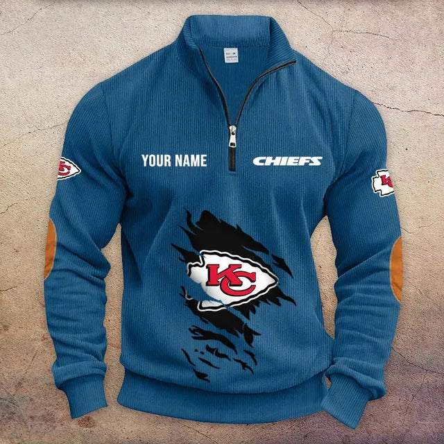 [SPECIAL OFFER] NEW CUSTOMIZED NFL01 KCC KANSAS CITY CHIEFS MULTICOLOR STRIPED QUATER ZIP SWEATSHIRT
