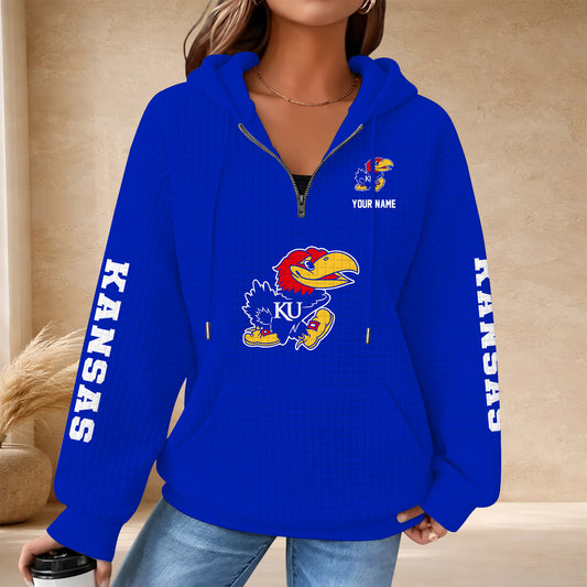 [BIG SALE] PERSONALIZED UNI01 KSJ KANSAS JAYHAWKS QUARTER ZIP HOODIE