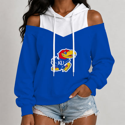 [BIG SALE] PERSONALIZED UNI01 KSJ KANSAS JAYHAWKS WOMEN'S OFF-SHOULDER HOODIE