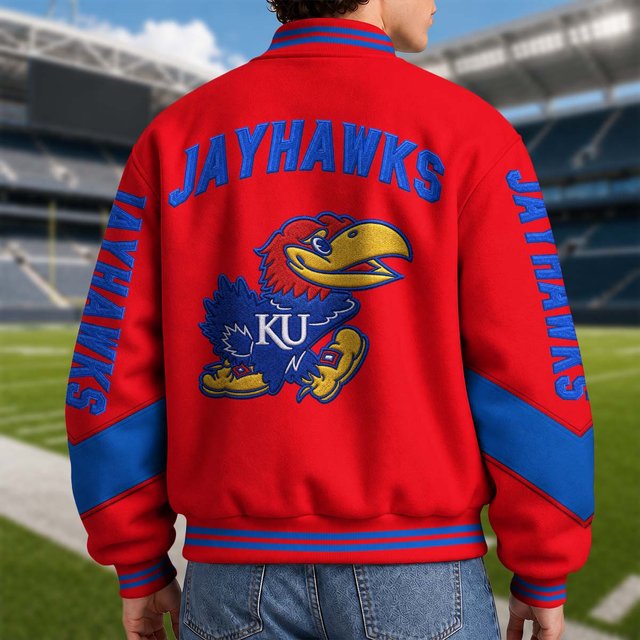 [BIG SALE] PERSONALIZED UNI01 KSJ KANSAS JAYHAWKS SATIN VARSITY & BASEBALL JACKET