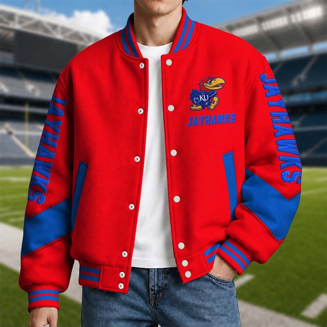 [BIG SALE] PERSONALIZED UNI01 KSJ KANSAS JAYHAWKS SATIN VARSITY & BASEBALL JACKET