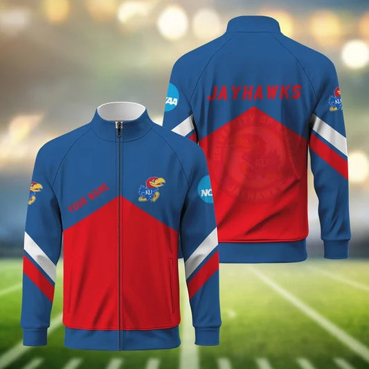 [BIG SALE] PERSONALIZED UNI01 KSJ KANSAS JAYHAWKS STAND COLLAR JACKET