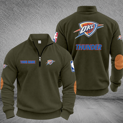 [HOT DEAL] NEW CUSTOMIZED NBA01 OCT OKLAHOMA CITY THUNDER MULTICOLOR STRIPED QUATER ZIP SWEATSHIRT