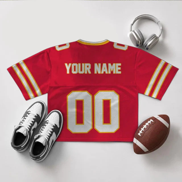 [SPECIAL OFFER] NEW CUSTOMIZED NFL01 KCC KANSAS CITY CHIEFS V-NECK JERSEY CROP TOP
