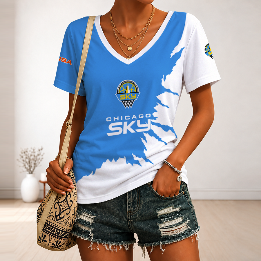 [FAN FAVORITE] NEW CUSTOMIZED WNBA02 CCS CHICAGO SKY V-NECK FEMALE SHIRT