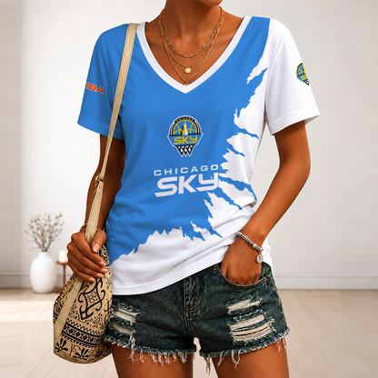 [FAN FAVORITE] NEW CUSTOMIZED WNBA02 CCS CHICAGO SKY V-NECK FEMALE SHIRT