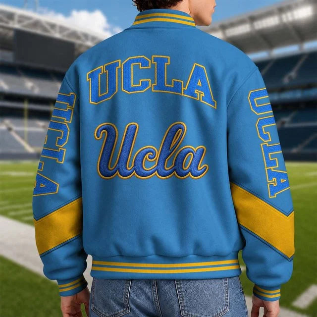 [BIG SALE] PERSONALIZED UNI02 UCB UCLA BRUINS SATIN VARSITY & BASEBALL JACKET
