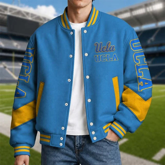 [BIG SALE] PERSONALIZED UNI02 UCB UCLA BRUINS SATIN VARSITY & BASEBALL JACKET
