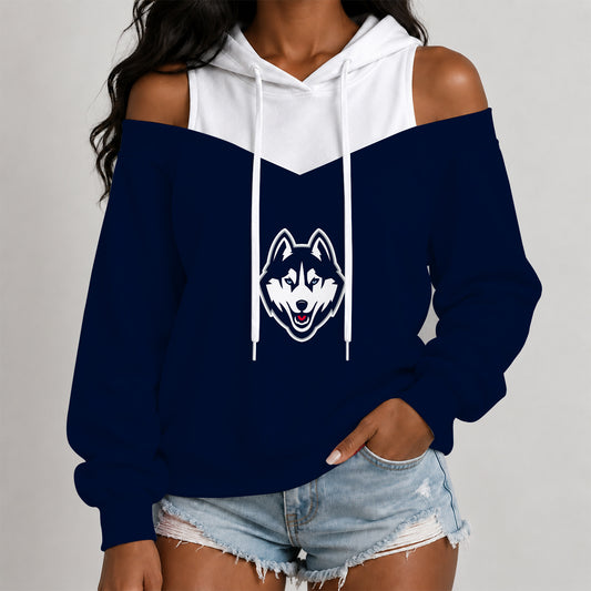 [BIG DEAL] PERSONALIZED UNI02 UCH UCONN HUSKIES WOMEN'S OFF-SHOULDER HOODIE