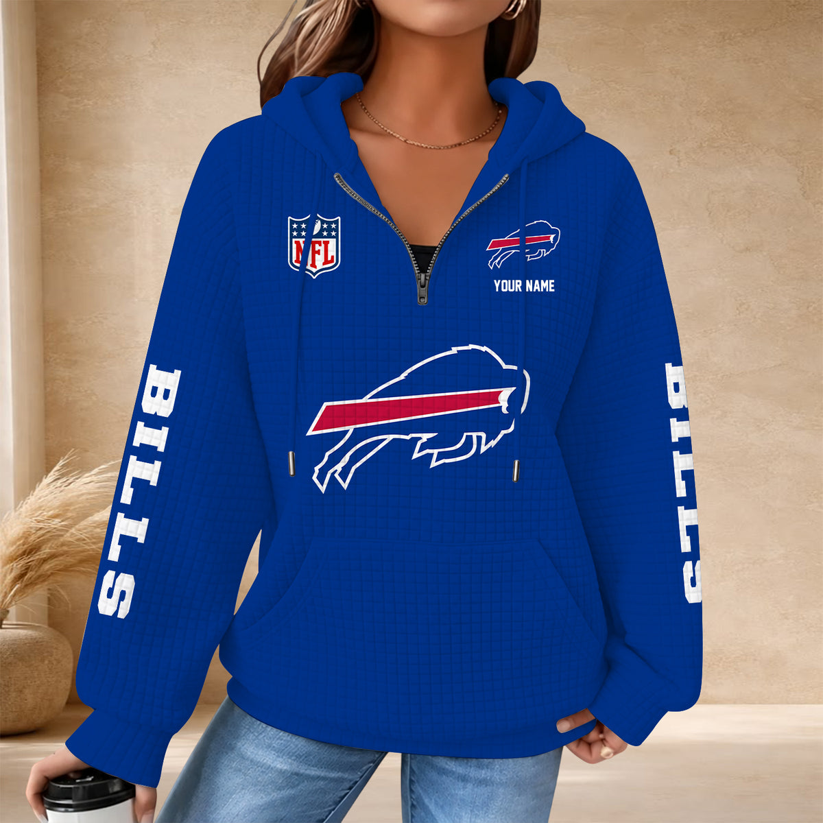 [SPECIAL OFFER] NEW CUSTOMIZED NFL03 BFB THE BILLS QUARTER ZIP HOODIE
