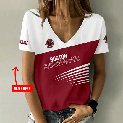 [FAN FAVORITE] NEW CUSTOMIZED NCAA MFF03 BOE BOSTON COLLEGE EAGLES V-NECK FEMALE SHIRT