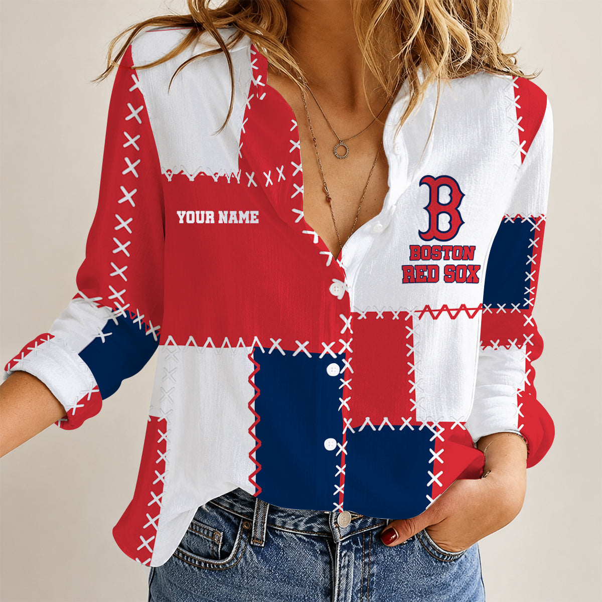 [FLASH SALE] NEW CUSTOMIZED MLB03 BRS THE RED SOX WOMEN'S CASUAL SHIRT