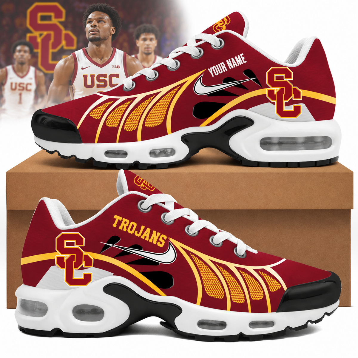 [BIG SALE] PERSONALIZED UNI03 USC USC TROJANS AIR MAX PLUS SNEAKERS