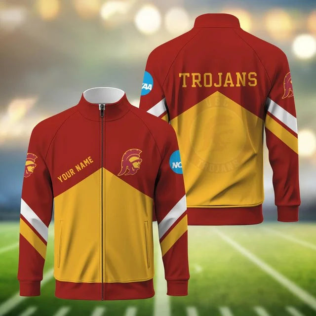 [BIG SALE] PERSONALIZED UNI03 USC USC TROJANS STAND COLLAR JACKET