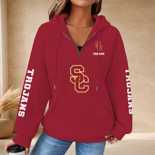 [BIG SALE] PERSONALIZED UNI03 USC USC TROJANS QUARTER ZIP HOODIE