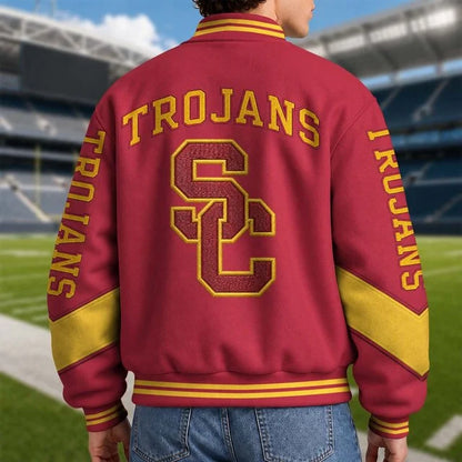 [BIG SALE] PERSONALIZED UNI03 USC USC TROJANS SATIN VARSITY & BASEBALL JACKET