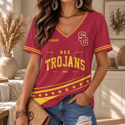 [BIG SALE] PERSONALIZED UNI03 USC USC TROJANS V-NECK FEMALE SHIRT