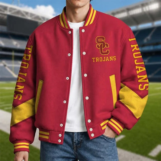 [BIG SALE] PERSONALIZED UNI03 USC USC TROJANS SATIN VARSITY & BASEBALL JACKET