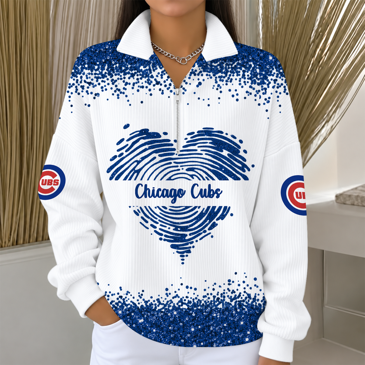 [FLASH SALE] NEW CUSTOMIZED MLB04 CCS THE CUBS QUARTER ZIP RIBBED SWEATER