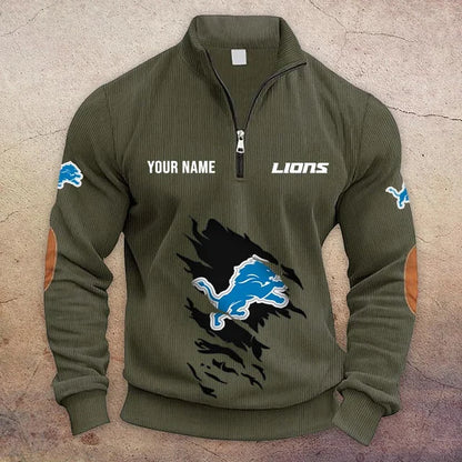 [SPECIAL OFFER] NEW CUSTOMIZED NFL04 DTL DETROIT LIONS MULTICOLOR STRIPED QUATER ZIP SWEATSHIRT