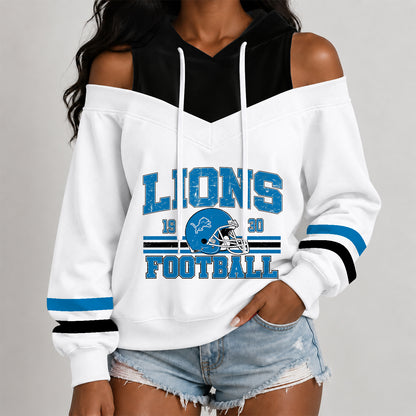 [SPECIAL OFFER] NEW CUSTOMIZED NFL04 DTL THE LIONS WOMEN'S OFF-SHOULDER HOODIE