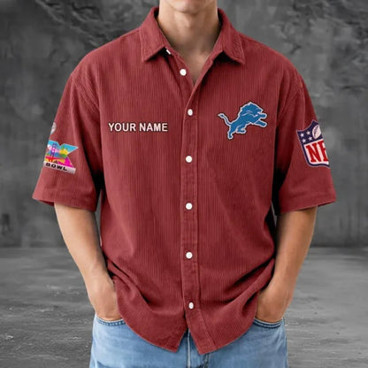 [SPECIAL OFFER] NEW CUSTOMIZED NFL04 DTL DETROIT LIONS SEERSUCKER BUTTON SHIRT