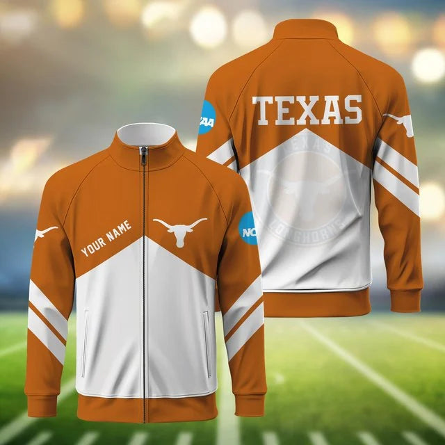 [BIG SALE] PERSONALIZED UNI04 TXL TEXAS LONGHORNS STAND COLLAR JACKET