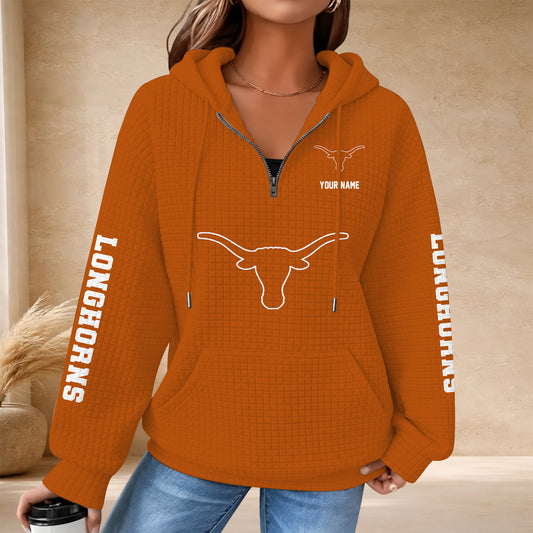 [BIG SALE] PERSONALIZED UNI04 TXL TEXAS LONGHORNS QUARTER ZIP HOODIE