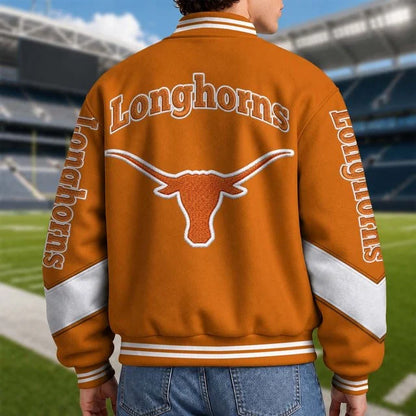 [BIG SALE] PERSONALIZED UNI04 TXL TEXAS LONGHORNS SATIN VARSITY & BASEBALL JACKET