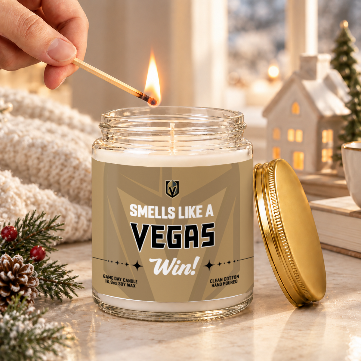 [SUPER SALE] NEW CUSTOMIZED NHL04 VGK THE GOLDEN KNIGHTS FROSTED GLASS CANDLE