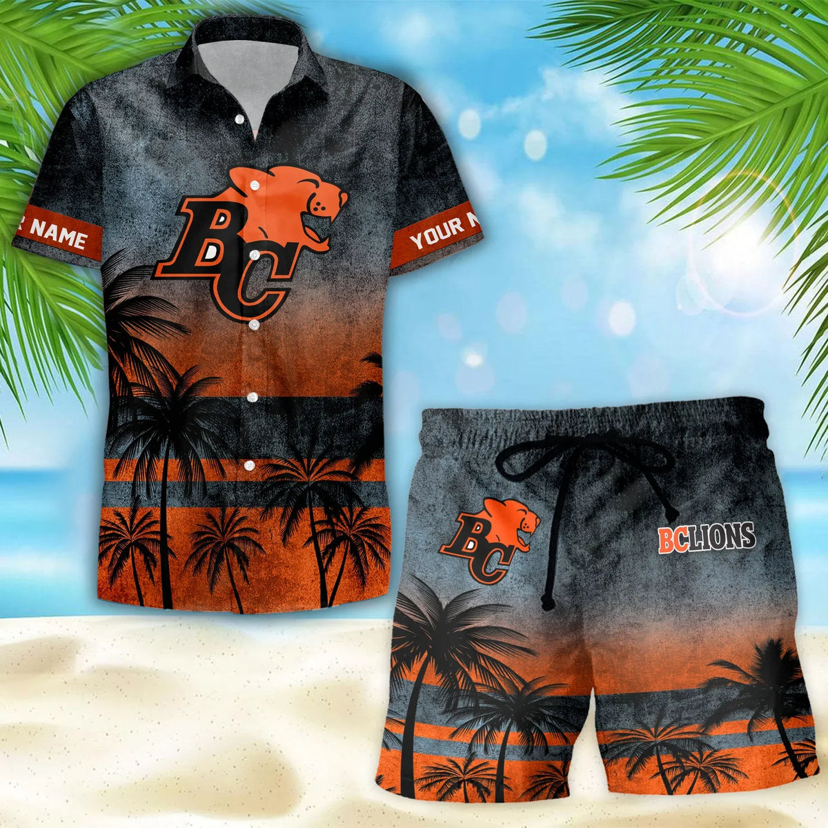 [FAN EXCLUSIVE] NEW CUSTOMIZED CFL05 BCL BC LIONS HAWAIIAN SHIRT & SHORTS SET