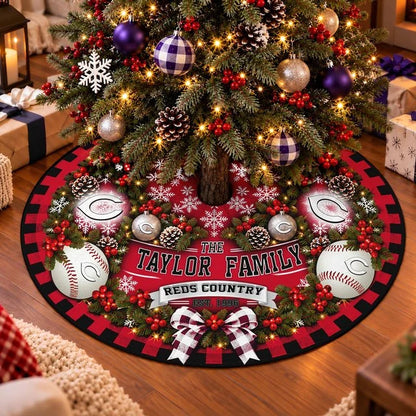 [FLASH SALE] FAMILY NAME & EST. MLB05 CRS THE REDS CHRISTMAS TREE SKIRT