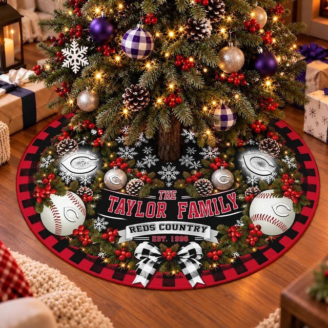 [FLASH SALE] FAMILY NAME & EST. MLB05 CRS THE REDS CHRISTMAS TREE SKIRT