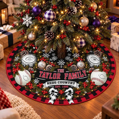 [FLASH SALE] FAMILY NAME & EST. MLB05 CRS THE REDS CHRISTMAS TREE SKIRT