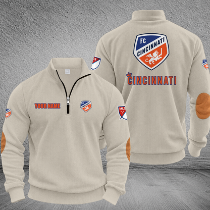 [FAN EXCLUSIVE] NEW CUSTOMIZED MLS05 FCC FC CINCINNATI MULTICOLOR STRIPED QUATER ZIP SWEATSHIRT
