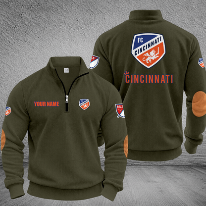 [FAN EXCLUSIVE] NEW CUSTOMIZED MLS05 FCC FC CINCINNATI MULTICOLOR STRIPED QUATER ZIP SWEATSHIRT