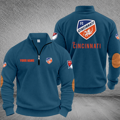 [FAN EXCLUSIVE] NEW CUSTOMIZED MLS05 FCC FC CINCINNATI MULTICOLOR STRIPED QUATER ZIP SWEATSHIRT