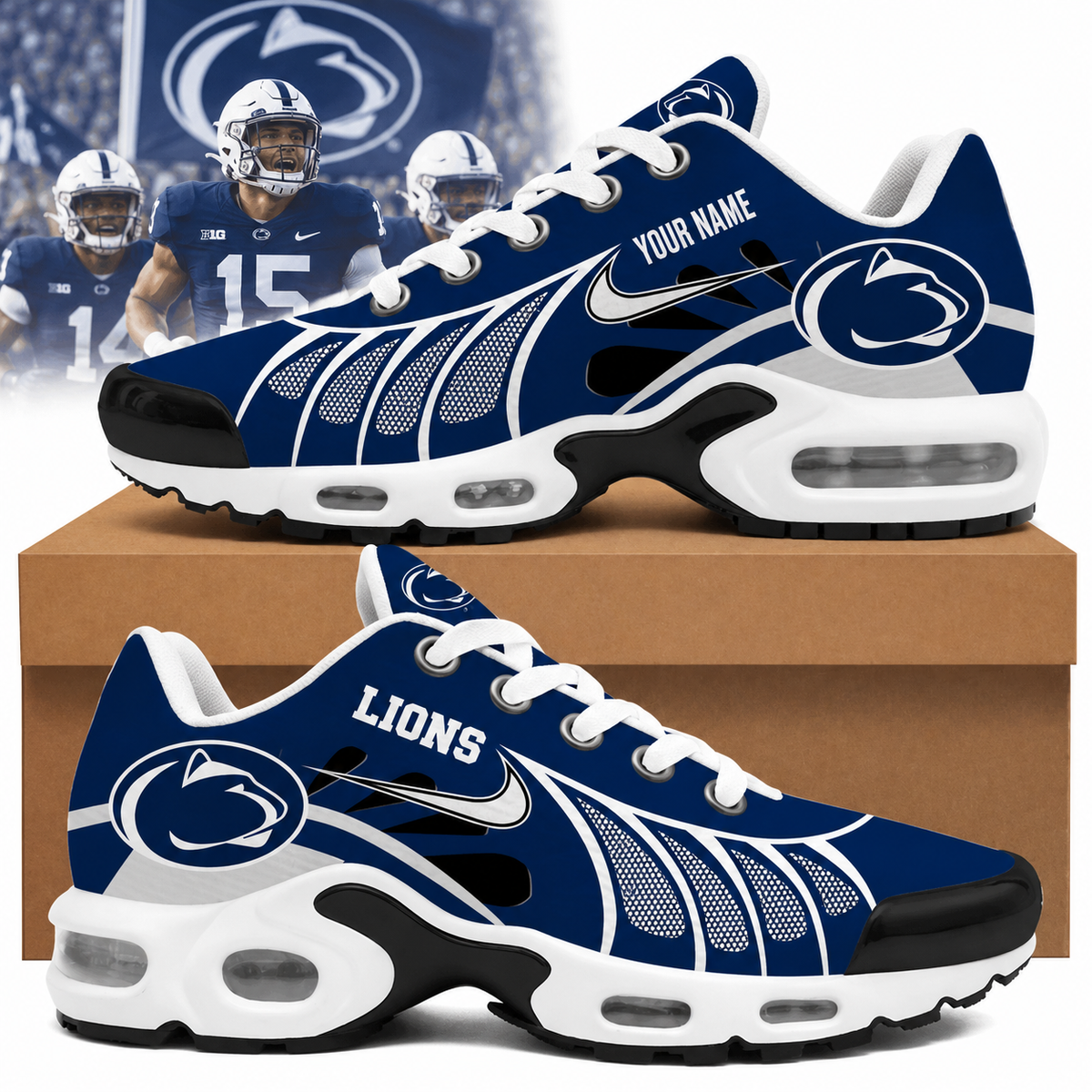 [BIG SALE] PERSONALIZED UNI05 PNL PENN STATE NITTANY LIONS AIR MAX PLUS SNEAKERS