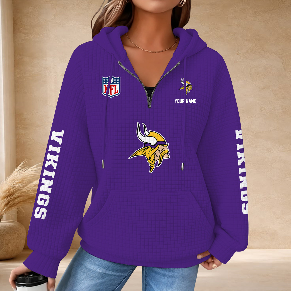 [SPECIAL OFFER] NEW CUSTOMIZED NFL05 MVK THE VIKINGS QUARTER ZIP HOODIE