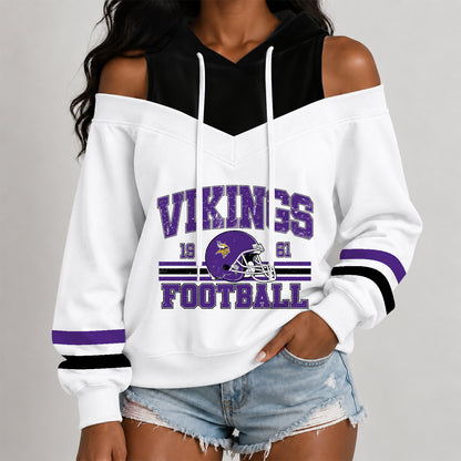 [SPECIAL OFFER] NEW CUSTOMIZED NFL05 MVK THE VIKINGS WOMEN'S OFF-SHOULDER HOODIE