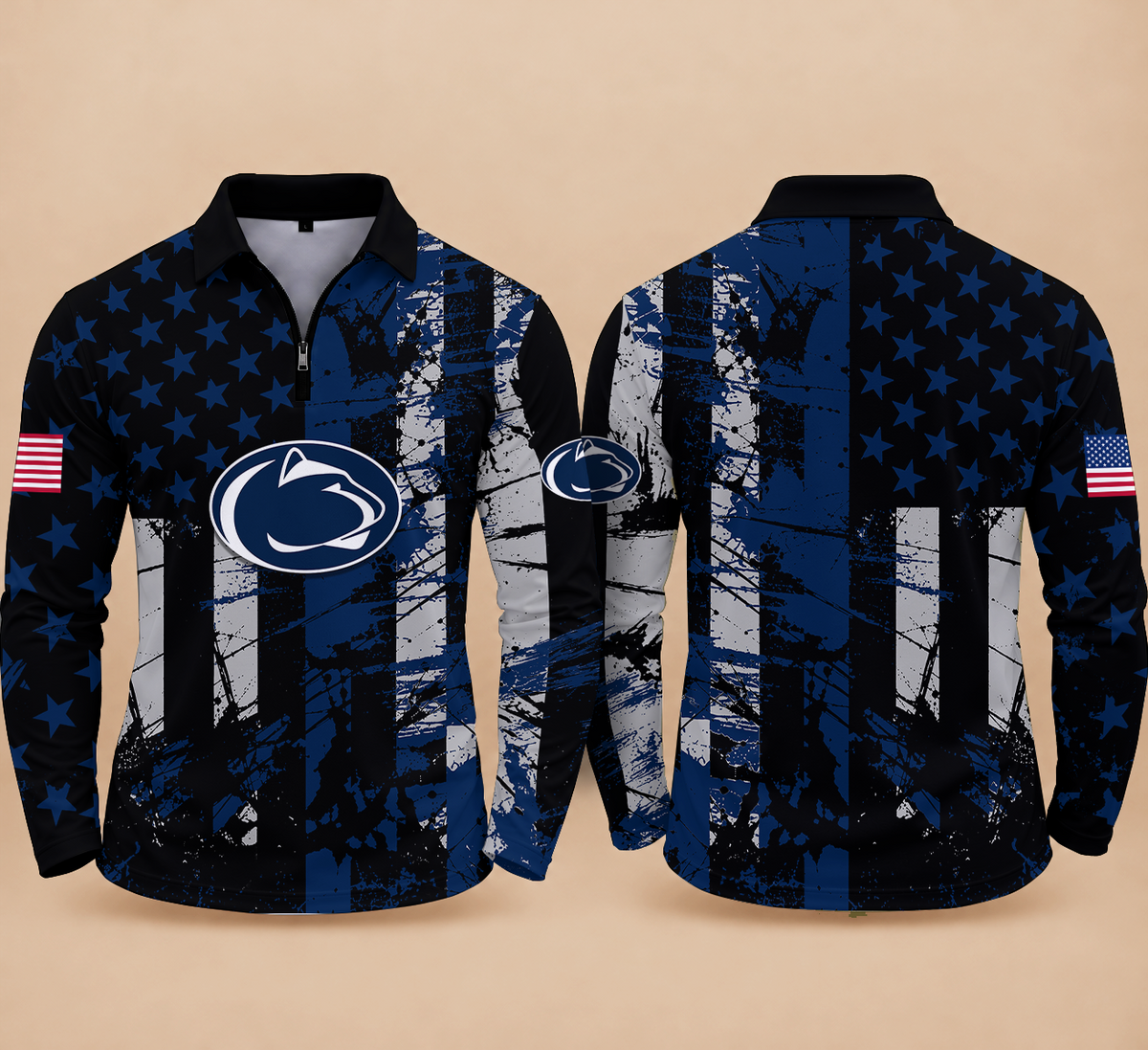 [BIG SALE] PERSONALIZED UNI05 PNL PENN STATE NITTANY LIONS ZIPPER LONG SLEEVE POLO