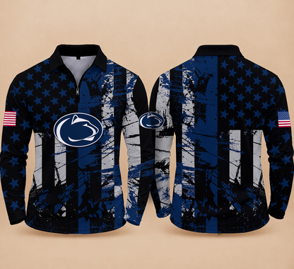 [BIG SALE] PERSONALIZED UNI05 PNL PENN STATE NITTANY LIONS ZIPPER LONG SLEEVE POLO
