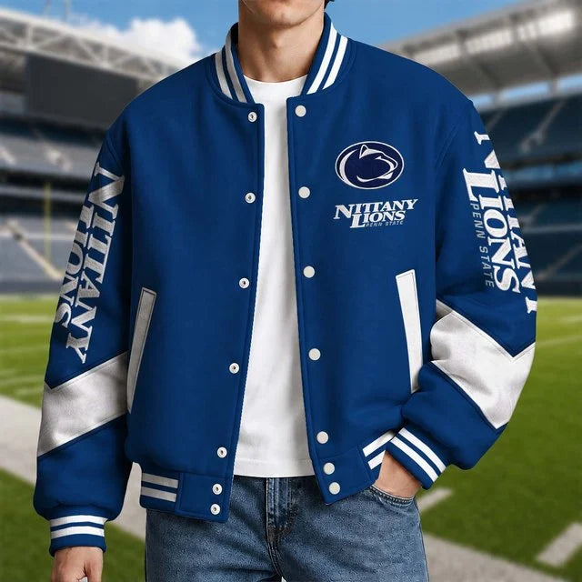 [BIG SALE] PERSONALIZED UNI05 PNL PENN STATE NITTANY LIONS SATIN VARSITY & BASEBALL JACKET