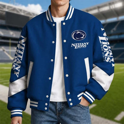[BIG SALE] PERSONALIZED UNI05 PNL PENN STATE NITTANY LIONS SATIN VARSITY & BASEBALL JACKET
